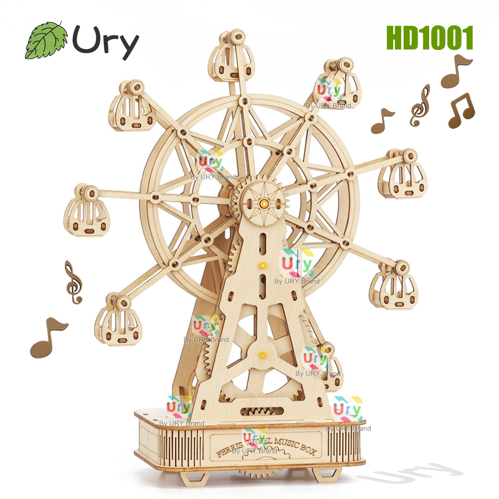 Music Box Wooden 3D Puzzle Rotating - Rotatable DIY 3D Puzzles Mini Ferris