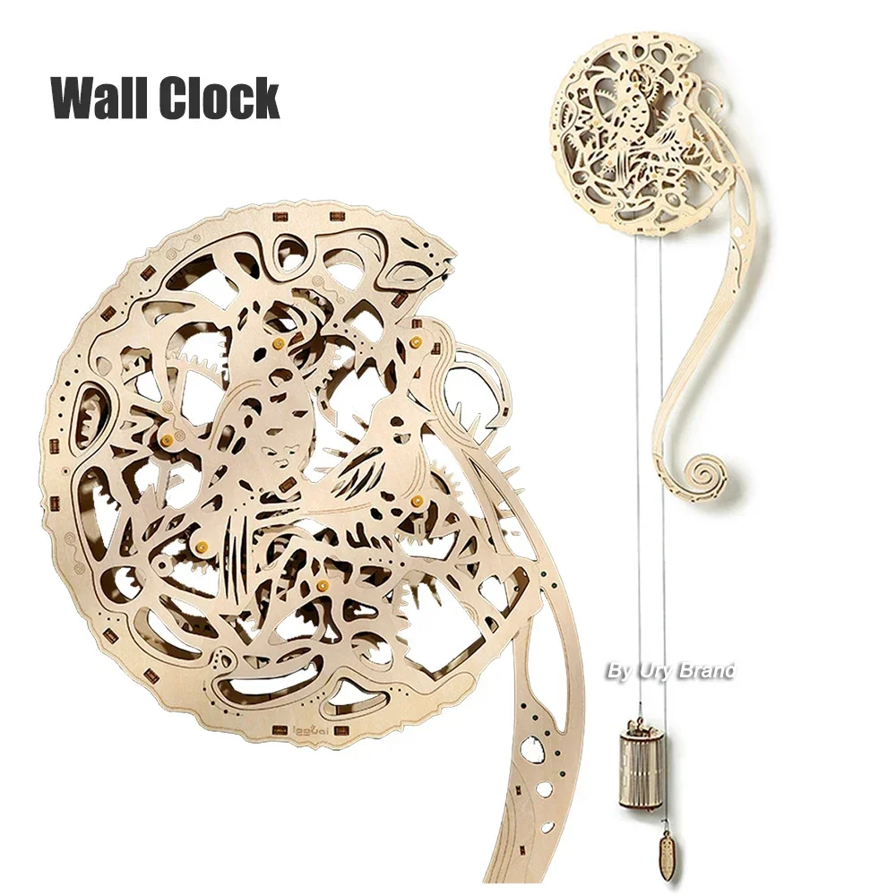 URY DIY 3D Wooden Puzzle Owl W - Wooden Clock Puzzle Mechanical Pendulum 评论和价格