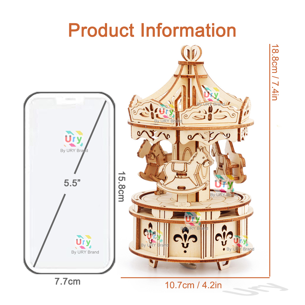 Rotatable DIY 3D Puzzles Carou - Music Box Wooden 3D Puzzle Rotating 评论和价格