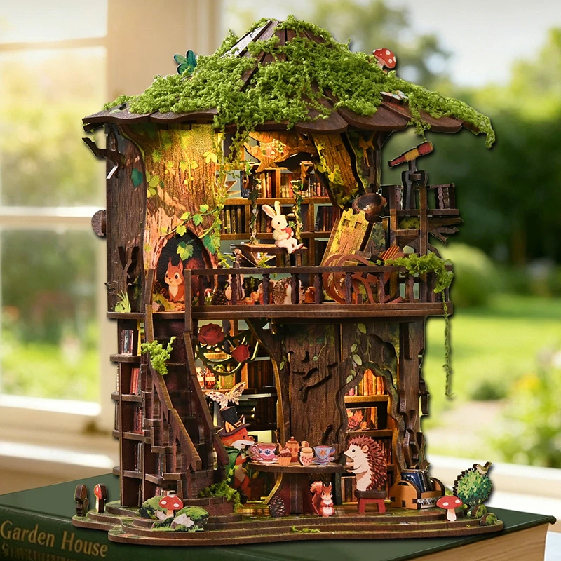 DIY Wooden Forest Tea Book Clu - Diy Miniature Dollhouse Kit Book Nook 评论和价格