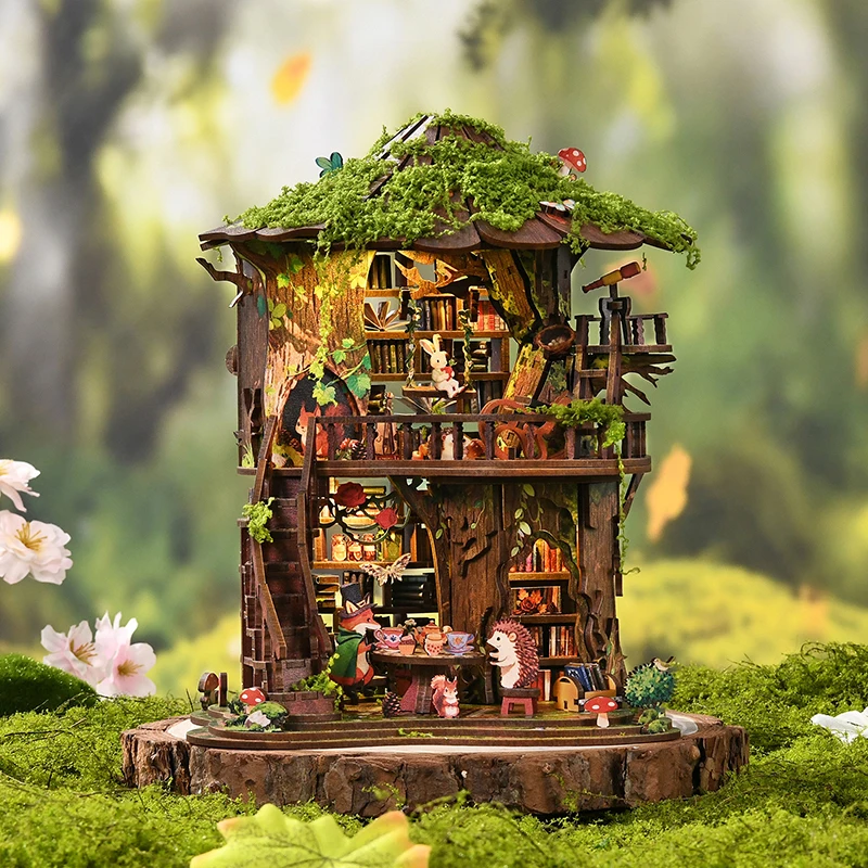 DIY Wooden Forest Tea Book Clu - Diy Miniature Dollhouse Kit Book Nook 评论和价格