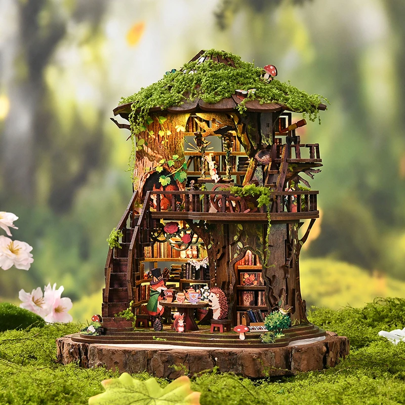 DIY Wooden Forest Tea Book Clu - Diy Miniature Dollhouse Kit Book Nook 评论和价格