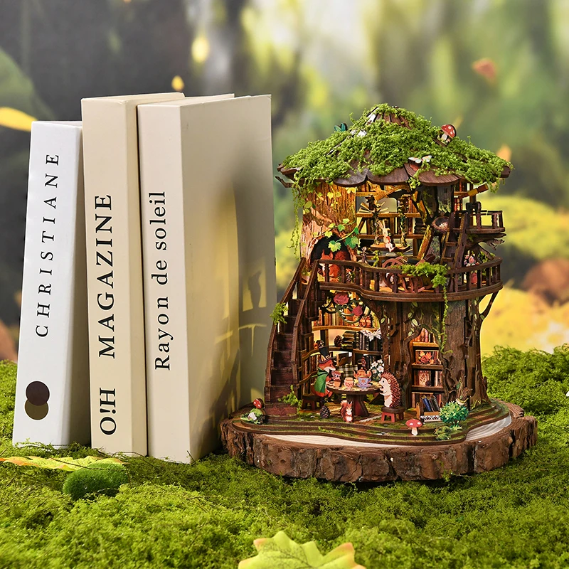 DIY Wooden Forest Tea Book Clu - Diy Miniature Dollhouse Kit Book Nook 评论和价格