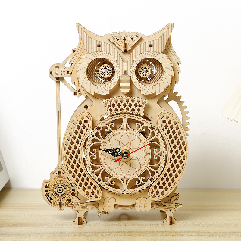 DIY Wooden Owl Pendulum Clock  - Wooden Clock Puzzle Mechanical Pendulum 评论和价格