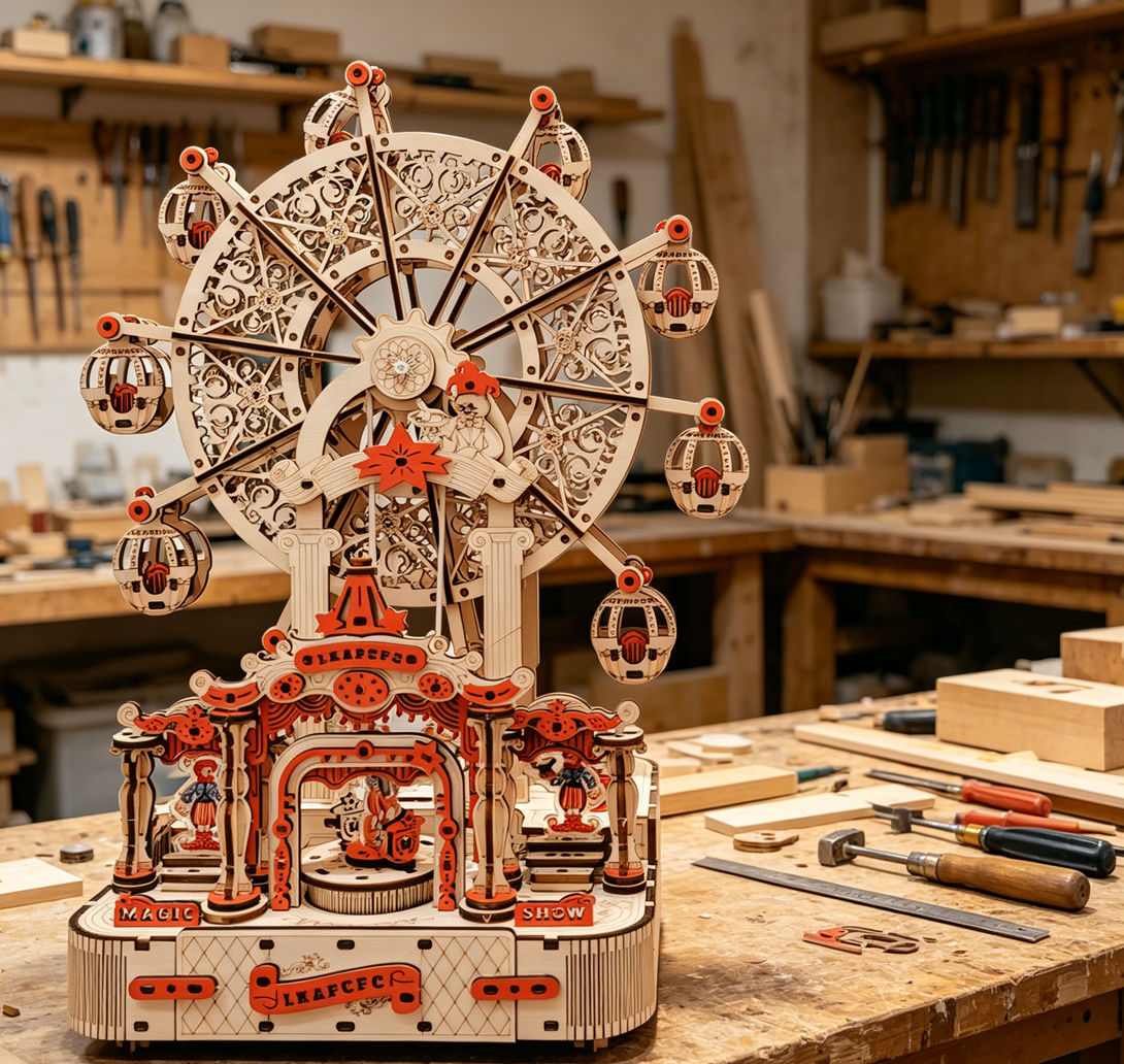 DIY Ferris Wheel 3D Wooden Puz - Music Box Wooden 3D Puzzle Rotating 评论和价格