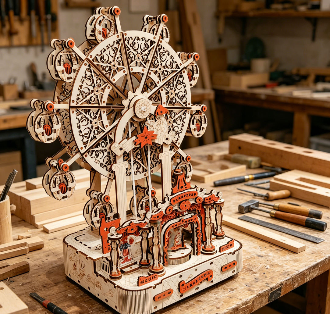 DIY Ferris Wheel 3D Wooden Puz - Music Box Wooden 3D Puzzle Rotating 评论和价格