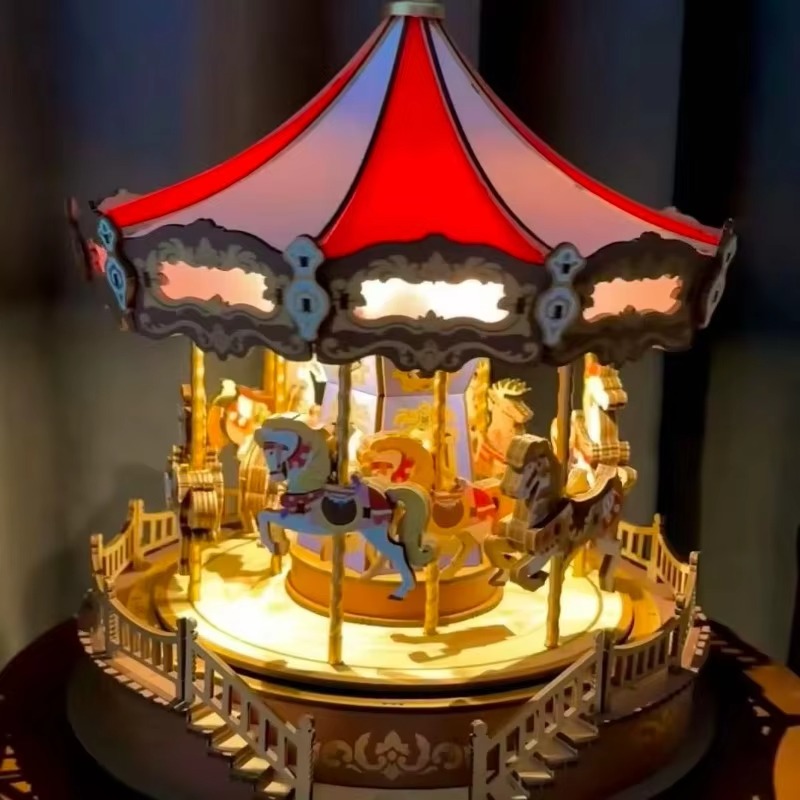 Christmas Carousel 3D DIY Wood - Music Box Wooden 3D Puzzle Rotating 评论和价格