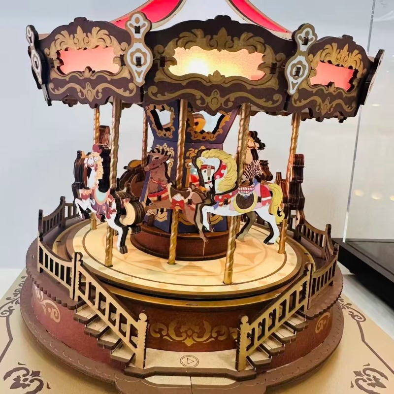 Christmas Carousel 3D DIY Wood - Music Box Wooden 3D Puzzle Rotating 评论和价格
