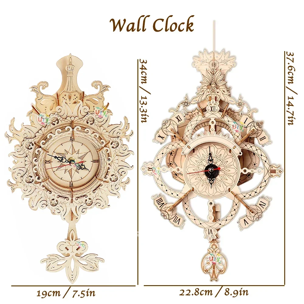 URY 3D Wooden Puzzle Retro Wal - Wooden Clock Puzzle Mechanical Pendulum 评论和价格