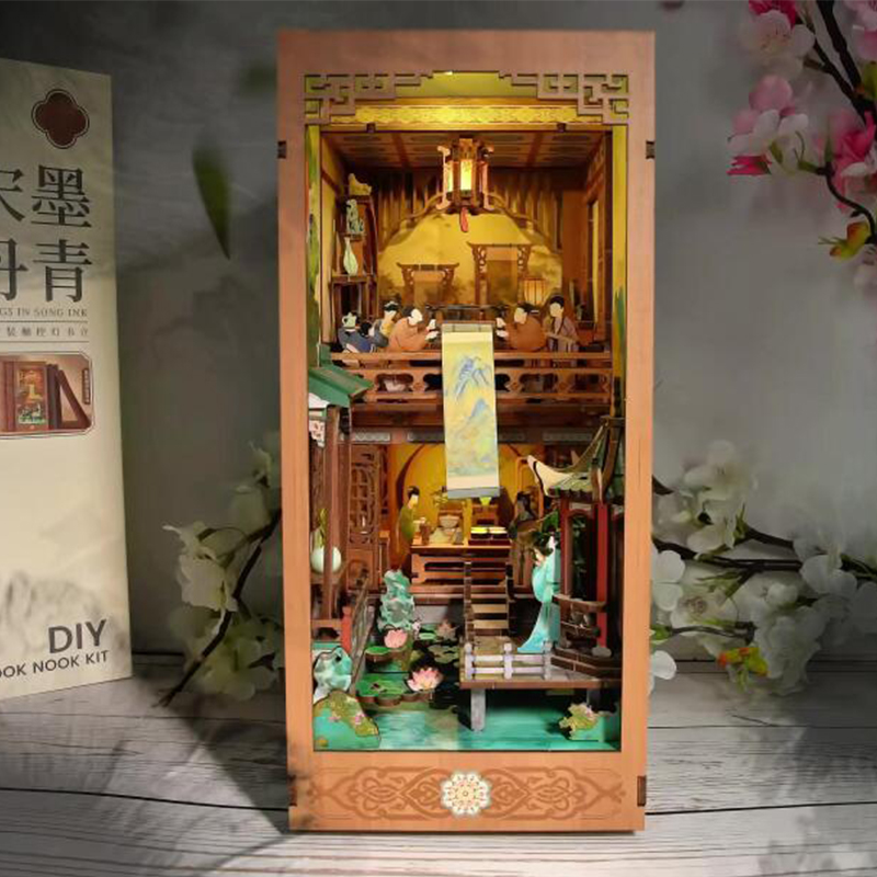 DIY Wooden Book Nook Shelf Ins - Diy Miniature Dollhouse Kit Book Nook 评论和价格