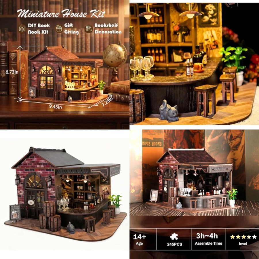 Book Nook Kit, 3D Wooden Minia - Diy Miniature Dollhouse Kit Book Nook 评论和价格