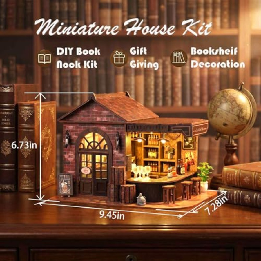 Book Nook Kit, 3D Wooden Minia - Diy Miniature Dollhouse Kit Book Nook 评论和价格