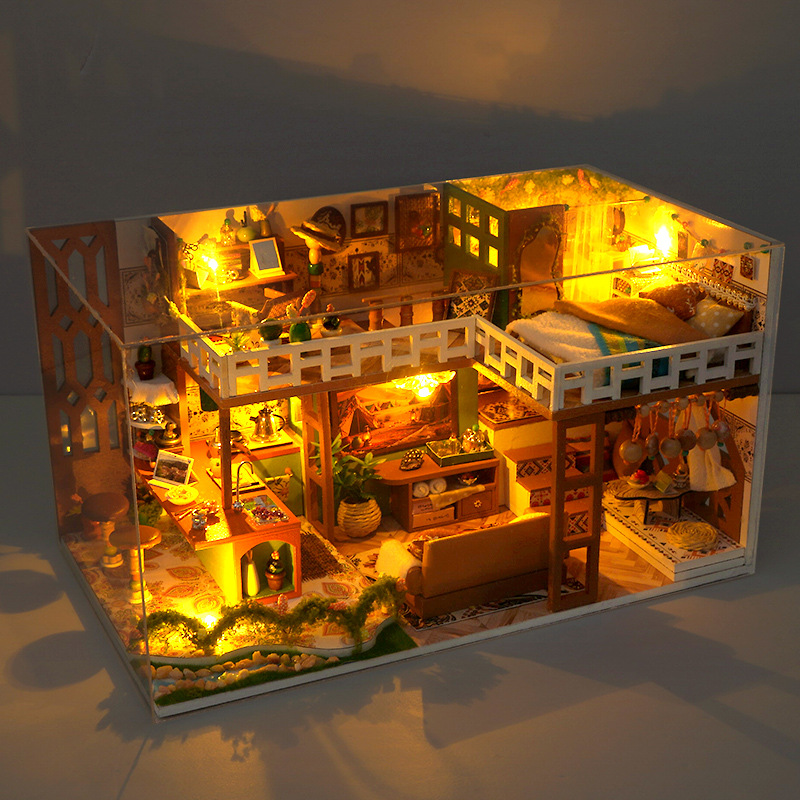 DIY Wooden Bohemian Loft Casa  - Miniature Led Light Kit For Dollhouse 评论和价格