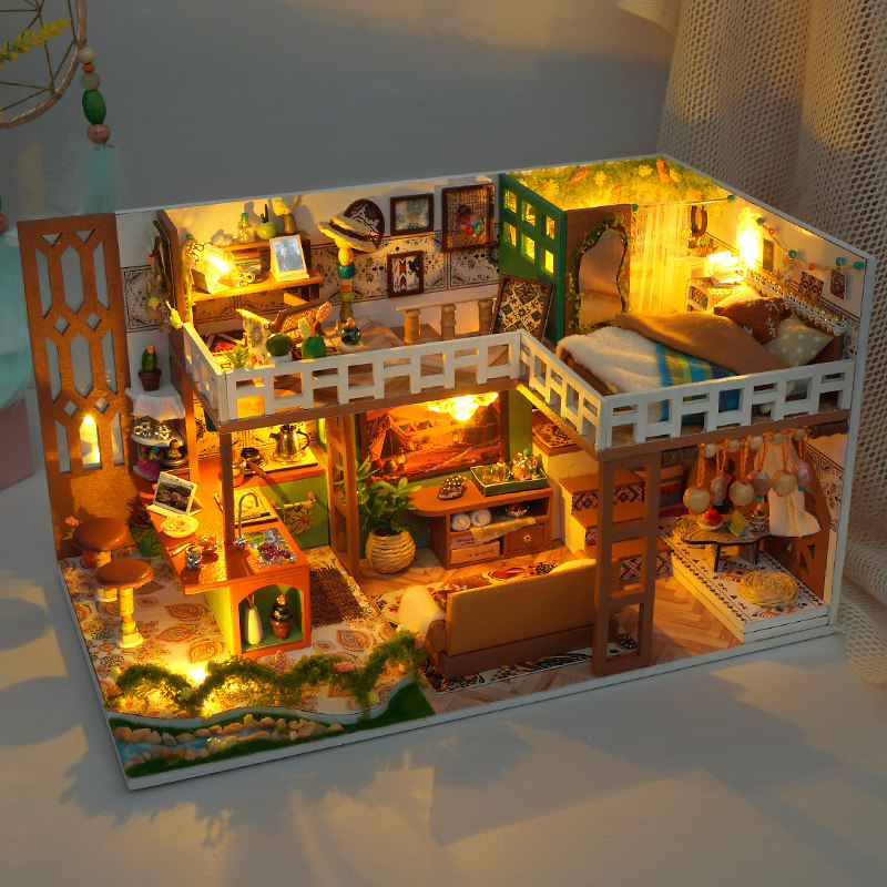 DIY Wooden Bohemian Loft Casa  - Miniature Led Light Kit For Dollhouse 评论和价格