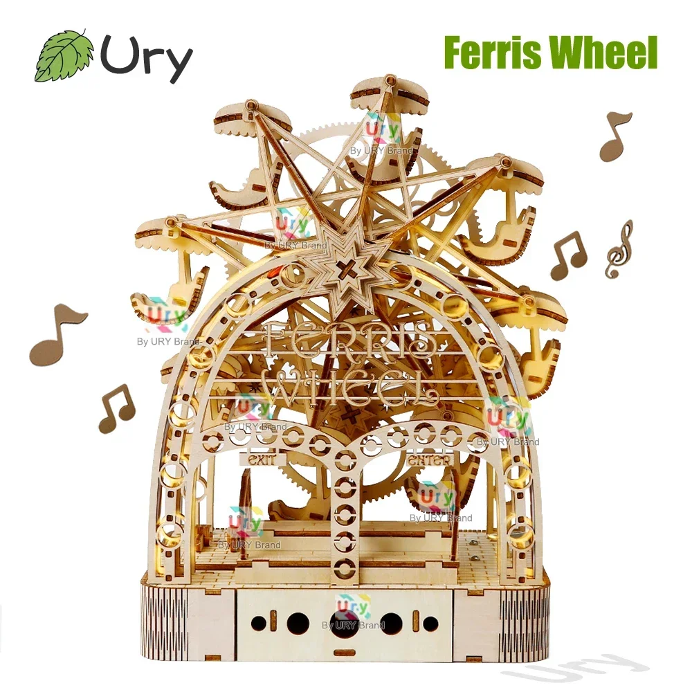 Ury 3D Wooden Puzzles Led Hand - Music Box Wooden 3D Puzzle Rotating 评论和价格