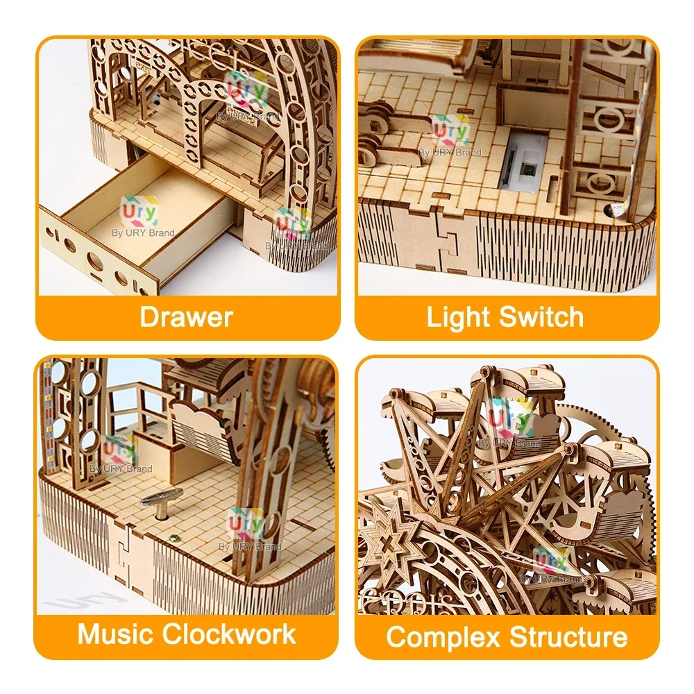 Ury 3D Wooden Puzzles Led Hand - Music Box Wooden 3D Puzzle Rotating 评论和价格